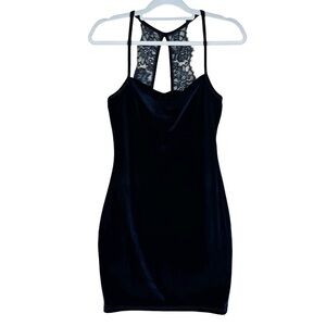 Lulus Medium Velvet Bodycon Mini Dress Dark Blue Lace Cocktail Fitted Date night